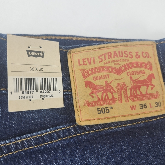 Levi's 505 Men's 36x30 Dark Wash Stretch Blue Jeans 99% Cotton NWT - Picture 4 of 8